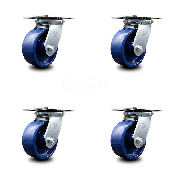 5 Inch Heavy Duty Solid Poly Caster Set with Ball Bearings SCC, 4PK